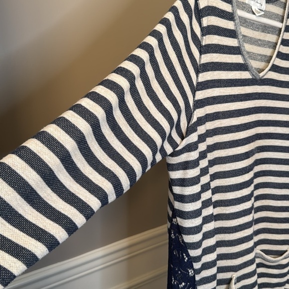 French laundry terry cloth tunic sweatshirt size 3X in oatmeal and navy - Picture 3 of 6